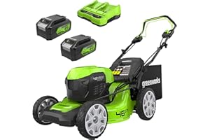 Greenworks 48V (2x24V) Self Propelled Cordless Lawnmower for Large Lawns up to 480m2, 46cm Cutting Width, 55LBag PLUS Two 4Ah Batteries and Twin Charger, 3 Year Guarantee GD24X2LM46SPK4X