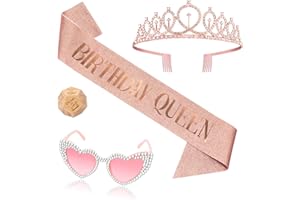 OLOSONG 4 Pcs Birthday for Women Gifts, 1th-100th Birthday Sash Tiara - Rose Gold Birthday Queen Tiara and Sash for Women, - Birthdays Gifts Sash for Girl Birthday Party Supplies (Rose)