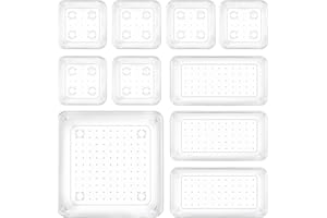 Vexillic System porządkowania szuflad, 10 sztuk, z tworzywa sztucznego, przezroczyste, antypoślizgowe, 3 rozmiary, organizer do makijażu, do toaletki, kuchni, łazienki, biura