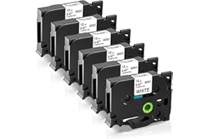 FIMAX TECH Fimax TZe-231 12mm Nastro per Etichette Compatibile con Brother P-touch Tze Tz231 laminated white Tape Cassetta 12mm per PT-H107 H105 H200 E110 H100R D210 1000 1010 1280 H110,6Pz Nastro Etichettatrice