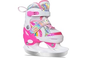 Nattork Mädchen Schlittschuhe für Kinder 4 Größen verstellbar Regenbogen Schlittschuh mit Fleecefutter für Outdoor & Rink