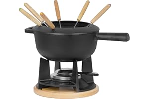 Mahlzeit Gusseisen Fondue Set für 6 Personen | 2 Liter | Fondueset 13 teilig mit Brenner und Gabeln | Fondue-Set, Käsefondue Set, Fleischfondue Set, Schokofondue Set (Schwarz preseasoned)
