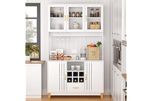 VOWNER Alacena de Cocina Aparador, Mueble Auxiliar de Cocina Aparador Alacena, Aparador de Cocina, Armario Cocina, 120L x 40W x 200H cm, 5 Puertas, Blanco