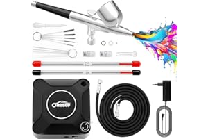 Oasser Zestaw Aerografu 2-36 PSI - Kompresor z Regulacją Ciśnienia, 3 Dysze 0.2/0.3/0.5 mm, Dwustronny Pistolet do Modelarstwa, Makijażu, Samochodów, Ciast i Tatuaży