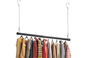 FLY HAWK Barra para Armario Ajustable, 38-101cm Varilla de ropa Telescópica Barra de Abrazadera Colgante Gabinete de Acero Inoxidable Extensible para Armario de Dormitorio/Negromate