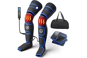 RINRI Masajeador de piernas de calor de rodilla, masajeador de compresión de aire de piernas, masajeador de pie de rodilla del muslo de la ternera, 6 modos, 3 intensidades, 3 niveles de temperatura