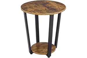 ‎YAHEETECH Yaheetech Couchtisch rund, Beistelltisch Kaffeetisch mit 2 Ablagefach Metall Wohnzimmertisch Sofatisch für Wohnzimmer, Vintagebraun-schwarz