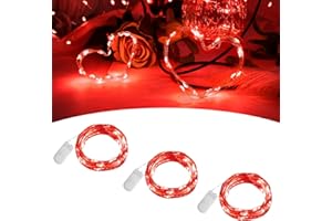 BOLWEO Valentinstag LED Lichterkette 3 Stück 2m 20Leds Rot Mini LED Lichterkette mit Batterie Kupfer Drahtlichterkette für Party, Schlafzimmer,Haus, Schlafzimmer,Hochzeit Jahrestag Party