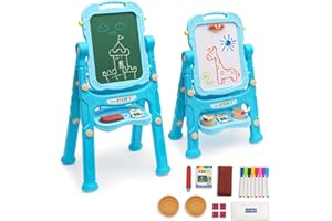 SIAIRO Sztaluga dziecięca Dwustronna tablica suchościeralna i tablica kredowa Tablica dziecięca z regulacją wysokości Obrotowa magnetyczna tablica do malowania Tablica dziecięca dla dzieci powyżej 3 lat