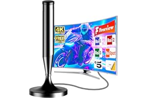 BIGEFEIXU Antenna TV Interna 360° con Base Magnetica, Supporta 4K HD/VHF/UHF, Ricezione Potente Fino a 360KM, Cavo Coassiale da 5m per TV Domestiche