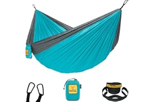 ‎WISE OWL OUTFITTERS Wise Owl Outfitters Hängematte - Outdoor Hängematte für 1 Person- Ultraleichte Reisehängematte - Belastbar bis 180 kg - Camping Zubehör - Inkl. Aufhängung u. Karabiner (Blau und Grau)