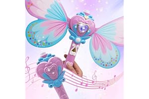 KIDOLOOP Kidloop Magic Bubble Wand Blower, Musical Light Up Butterfly Fairy Stick Bubbles Marker Toy for Kids, Party Wedding Outdoor Activity Bubble Machine with 2 Bottle Bubbles Refill (Pink)