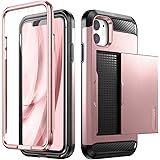 SURITCH for iPhone 11 Wallet Case with Card Holder Slot Built-in Screen Protector Rugged Shockproof Hybrid Dual Layer Hard PC