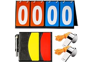 Yauhar 10Pcs Soccer Referee Kit Contain 4-Digital Portable Table Top Scoreboard Flipper, Stainless Steel Sports Whistles, Red Yellow Cards with Notebook for Football Soccer
