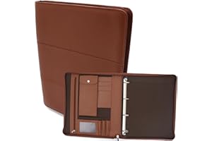 SAFEKEEPERS Carpeta para conferencias de piel, con cremallera, tamaño A4, libro de anillas de piel, regalo para él