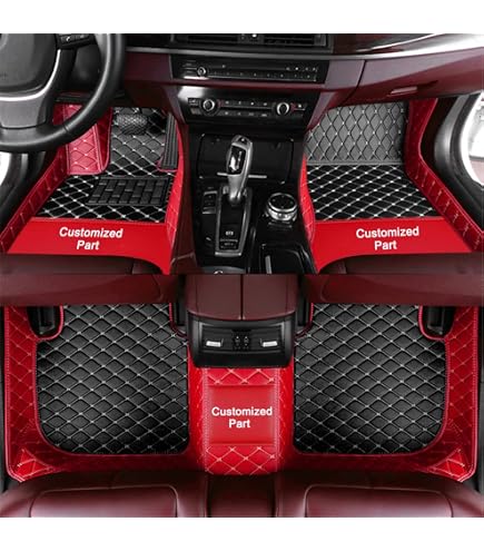 Tapis De Sol Voiture Sur Mesure Peugeot 2008 Allure (2002-2025) - Imperméable PU Cuir - Noir/Rouge - 4