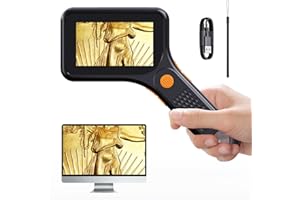 ASHFLY Digital Microscope, 500X Handheld Pocket USB Microscope with 3 Inch HD Screen, Portable Coin Magnifying with 8 Adjustable LED Lights, Compatible with Windows & MacOS View - Black