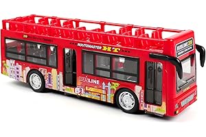 SPIRITZOHIC Bus Car Toys, Play Vehicles Toy Bus Model Car with Lights and Sounds Pull Back Cars Alloy Diecast Vehicles Mould Buses Toys Vehicle Friction Powered Vehicles City Buses Cars Gift for Birthday(Red)