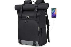 NEWHEY Rolltop plecak dla mężczyzn i kobiet, plecak na laptopa o przekątnej ekranu 17,3", plecak szkolny, wodoszczelny, plecak na co dzień, do podróży, na wędrówki, do pracy