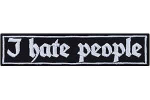 EXPRESS-STICKEREI Écusson Thermocollant : "I HATE PEOPLE" | Patch biker brodé à coudre/thermocoller | Patch en jean avec une inscription, appliqué pour tous les tissus | 90x20mm