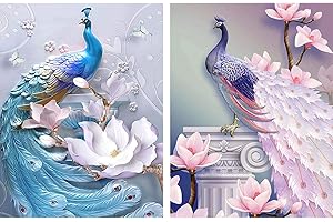 Reofrey 2 Pezzi 5D Diamond Painting Pittura Diamante 5D Blu Rosa Pavone Fai da Te Ricamo Punto Croce, Artigianato Decorazione per Casa e Pareti 30x40cm