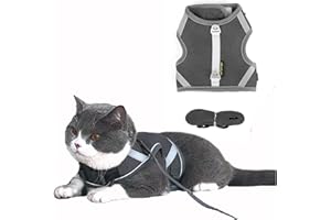 EASY JOY Arnes Gato Anti-Escape, Ajustable Arnés para Gato, Tiras Reflectantes de Borde Completo Que Brindan Protección para Gatos Que Caminan de Noche(XS, Gris)