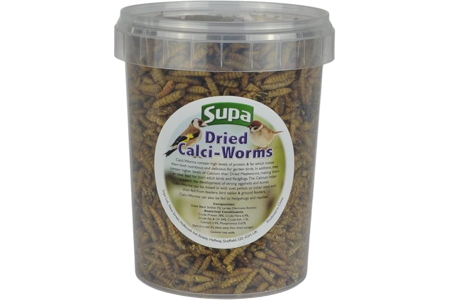 Supa Dried Calci Worms for Wild Birds, 1 Litre Bucket, High Energy Protein Rich Treat, Attract More Birds To Your Garden.