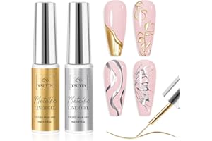 YSUVIN Vernis Semi Permanent, 2 Couleurs Miroir Effet Or et Argent Liner Gel Nail Art Vernis à Ongles Soak-Off UV Tirez Ligne Stylo Pour Drawing DIY Paint Nail Art Décoration French Manucure, 8ML