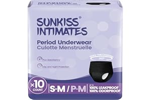 SUNKISS INTIMATES Culottes De Règles Jetables pour Femmes avec Flux Abondants, Sous-vêtements Post-partum Non Parfumés, Noir, Taille S/M, 10 Unités