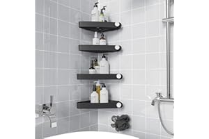 Sotfamily 4 Packs Black Shower Caddy, No Drilling Shower Corner Shelf with Adhesive Pad, Rust Free Plastic Shower Storage for Bathroom, Kitchen, Toilet