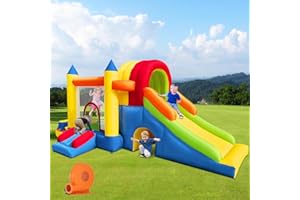 Ballsea Castello gonfiabile con ventilatore per bambini: sicuro, divertente, XXL, per interni ed esterni, con scivolo