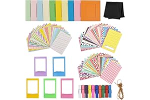 NETSPOWER Mini Kamera Zubehör (60 Verschiedene Bunte Aufkleberrahmen, 10 Papierrahmen, 5 Bunt Kunststoff Bilderrahmen, 10 Bunte hängende Klammern mit Schnur, 1 Mikrofasertuch) für Fujifilm Instax Mini 9/8+/8