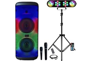 MOOVING LIGHT & SOUND - Enceinte USB Bluetooth Autonome sur Batterie 600W Electro-Sound - 2 Micros Karaoke - Pack Lumière sur Pied