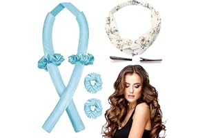AOT Heatless Curlers Headband, DIY Styling Curling Rod, Soft Sleeping Wave Curls Tools with Flower Patten Elastic Hair Band, No Heat Rollers Rod for Long Medium Hair (Blue)