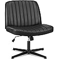 OLIXIS Criss Cross Legged Chairs Armless No Wheels Wide Seat Height Adjustable Swivel Padded PU Leather Home Office Desk Seating for Bedroom, Student, Study Room