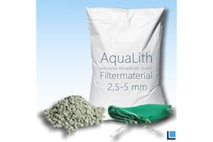 AquaLith 25kg Filtermaterial Zeolith 2,5-5 mm inkl. 2 x Filternetzbeutel für Koiteiche, Gartenteiche, Zierteiche und Schwimmteiche