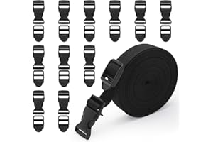 DNDGDLUA Sangle en nylon de 20 mm x 5 m avec 5 paires de boucles, 2 cm de boucles latérales résistantes pour bricolage, artisanat, sac à dos, cerclage de sac, sangle de fixation pour bagages