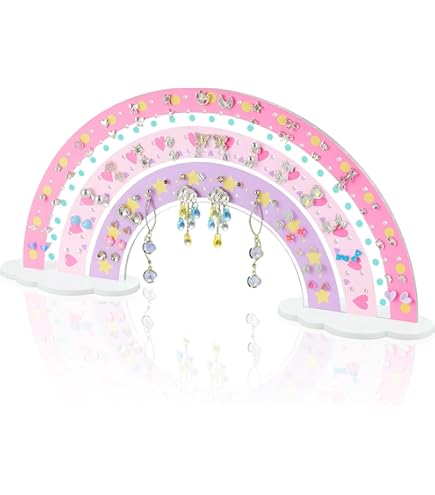 Espositore Per Orecchini A Arcobaleno - 74 Fori | Organizer In Acrilico Con Base A Nuvole