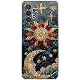 PrintiFy Samsung Galaxy A32 ile Uyumlu Vitray Sol ve Luna Tasarımlı Şeffaf Silikon Kılıf