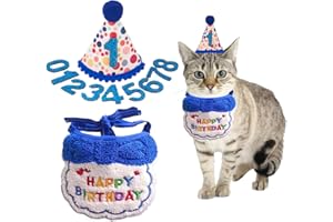 COZYPLC 3Pcs Pet Birthday Outfit Set Include Cat Birthday Hat HBD Bandana & Sequined Numbers 0-8 Cute ​Pet Birthday Costumes for Cats Dogs Comfortable Reusable Birthday Party Accessories (blue)