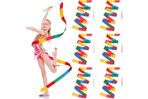 Sinmoe 6 Piezas Cintas de Baile Multicolores 2 m Cintas de Gimnasias Rítmicas con Varilla Giratoria Palos de Cinta Serpentinas de Danza Arcoíris Equipo de Gimnasia para Entrenamiento Niños