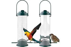 JODSEN Karmniki dla małych ptaków, metalowe, wiszące, z 2 otworami, ze stojakiem, podajnik mieszający nasiona, orzeszki, z wieszakiem, odporne na warunki atmosferyczne, do ogrodu, na zewnątrz, 2 szt.