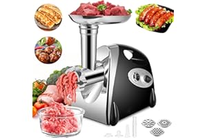 SINZUX Elektrischer Fleischwolf und Wurstmacher, 2800 W Fleischwolf und Wurststecker, Rotiert Vorwärts und Rückwärts, mit 3 Verschiedenen Schneidplatten, Wurst und Kubbe Set (Schwarz)