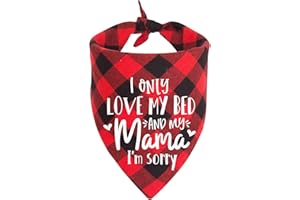 NC MaySunset Funny Cute Red Plaid Triangle Dog Bandanas Scarf, I Only Love My Bed and My Mother I'm Sorry, Suitable for Small and Medium Sized Dog Pets Gift