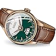DOUBLERUN 9012_3D Glass Date Display Dial Leather Belt Analog Watch - For Men,Dial-Green, Band-Brown