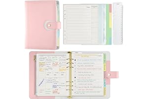HARPHIA A5 6 Ring Planner Binder, with To-Do List Monthly Plan Refill Inserts, Cash Pocket, Divider Set, and Separator Ruler Included, use as Personal Organiser (9.25x7.28”) Pink