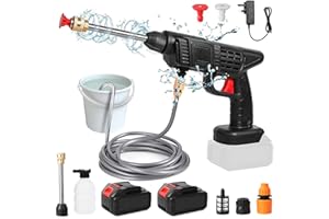 QAWNER Pistola de Agua a presión 30Bar, Hidrolimpiadora de Alta Presion con 6000mAh Batería, Manguera 5m, Pistola Limpiadora a Presión Bateria, Lavado a Presion para Limpiar Coche, Jardín (2 baterías)