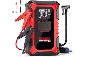 GOOLOO Booster Batterie Voiture 3000A A3 Portable Jump Starter Démarreur Voiture avec Pinces Supersafe Intelligentes (Essence 9,0L Diesel 6,5L)+Compresseur d'air 150 PSI