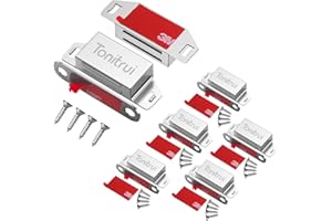 Tonitrui Lot de 6 loquets magnétiques pour porte d'armoire, fond plat avec adhésif, 15,9 kg (argenté, lot de 6)