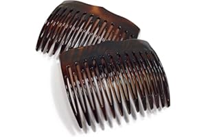 niavida 2 Peinetas de Aprox. 6,9 x 5,2 cm, Color Marrón Havana, Aspecto Ámbar, Diente de Hendido, Fabricado en Francia